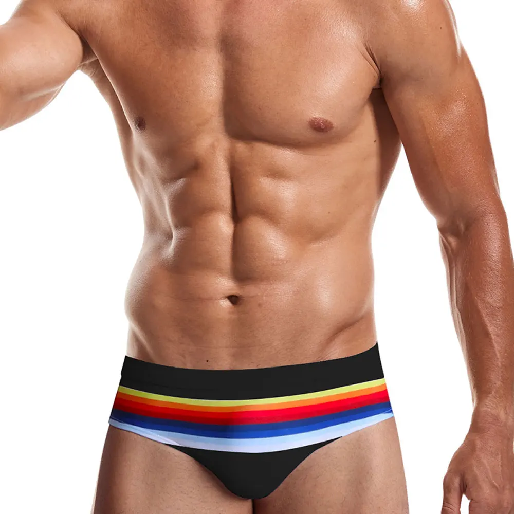 Men's Swim Briefs Sexy Swimming Short Summer Water Sport Beach Pants Brand Swimsuit Swimwear Sexy Rainbow Surfing Swim Wear