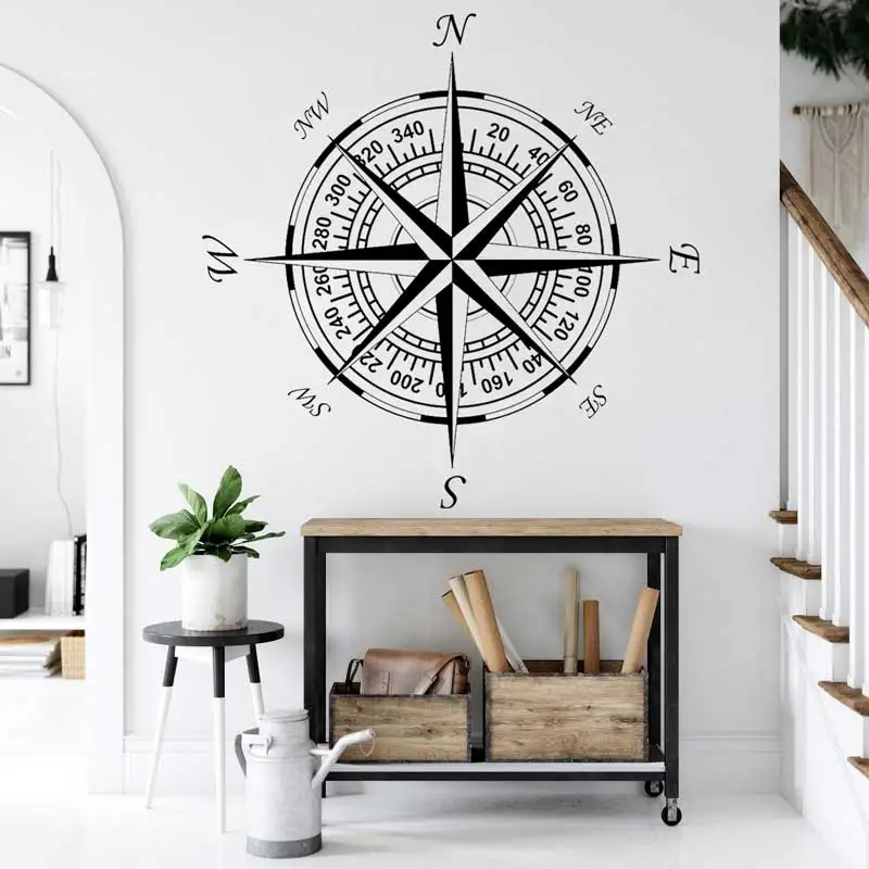 Compass Nautical Vinyl Wall Stickers Nautical Compass Decals Home Living Room Office Kids Room Car RV Art Deco Stickers Gifts Z7