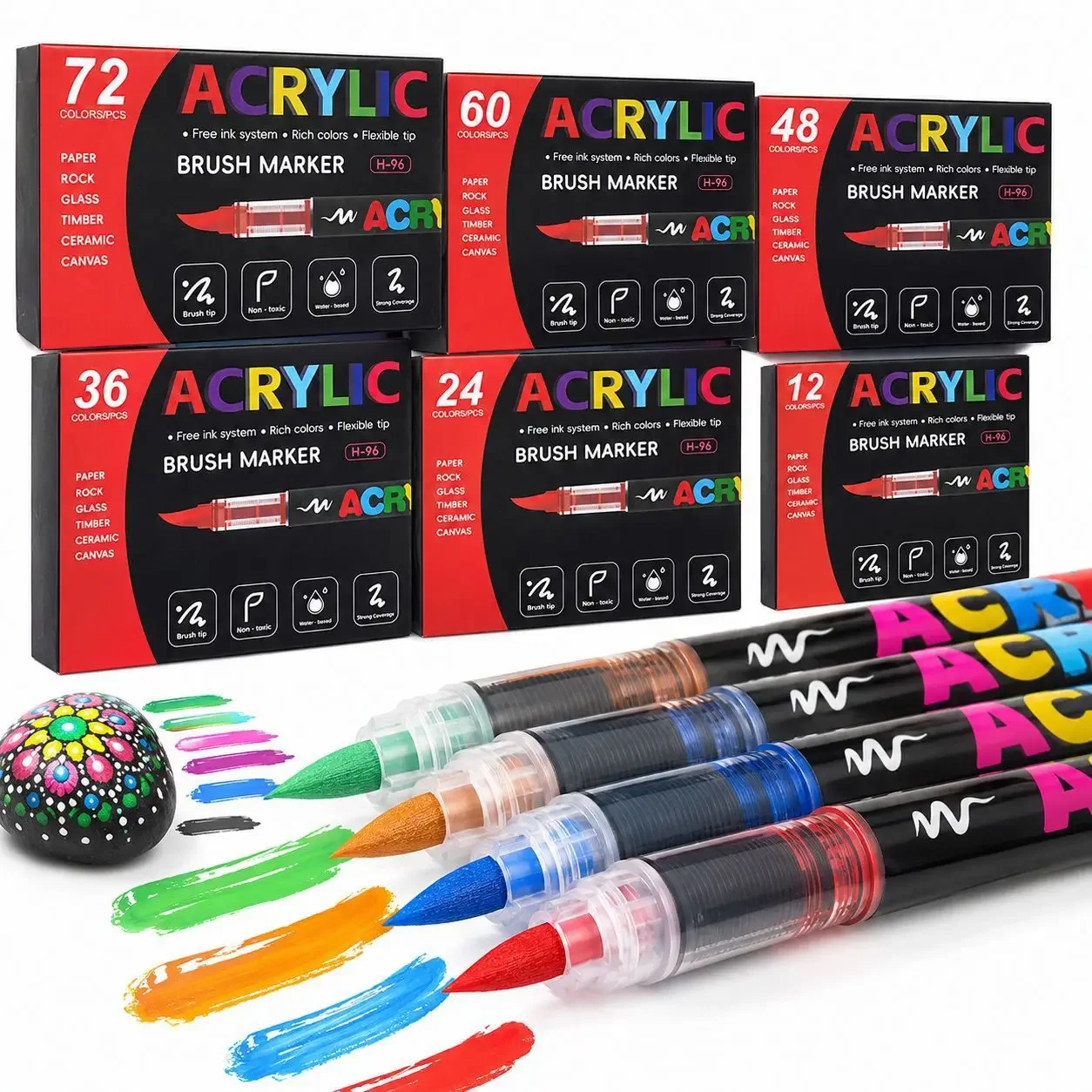 【Hot】12-72 Colors Acrylic Paint Markers Brush Tip Nano Ink Control Strong Coverage for Rock Wood Canvas Stone DIY Craft Art Gift