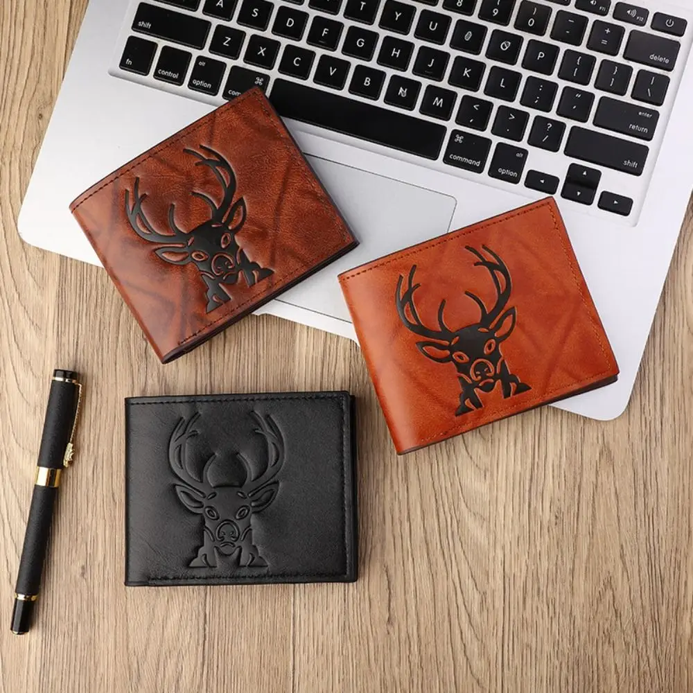 

PU Leather Retro Men's Wallet 3D Embossed Pattern Black Coffee Coin Purse Ultra Thin Two-Fold ID Card Holder Men Women