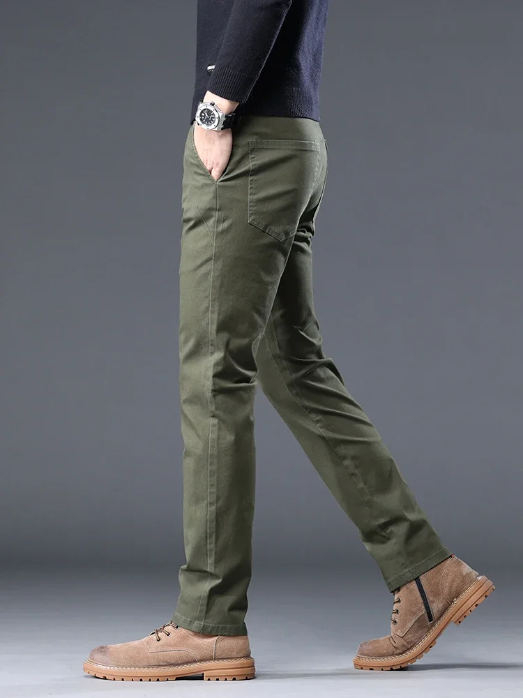 98%Cotton Autumn New Men\'s Business Casual Pants No-iron Straight Elastic Fashion  Trousers Classic Male Baggy Pants 4 Colors