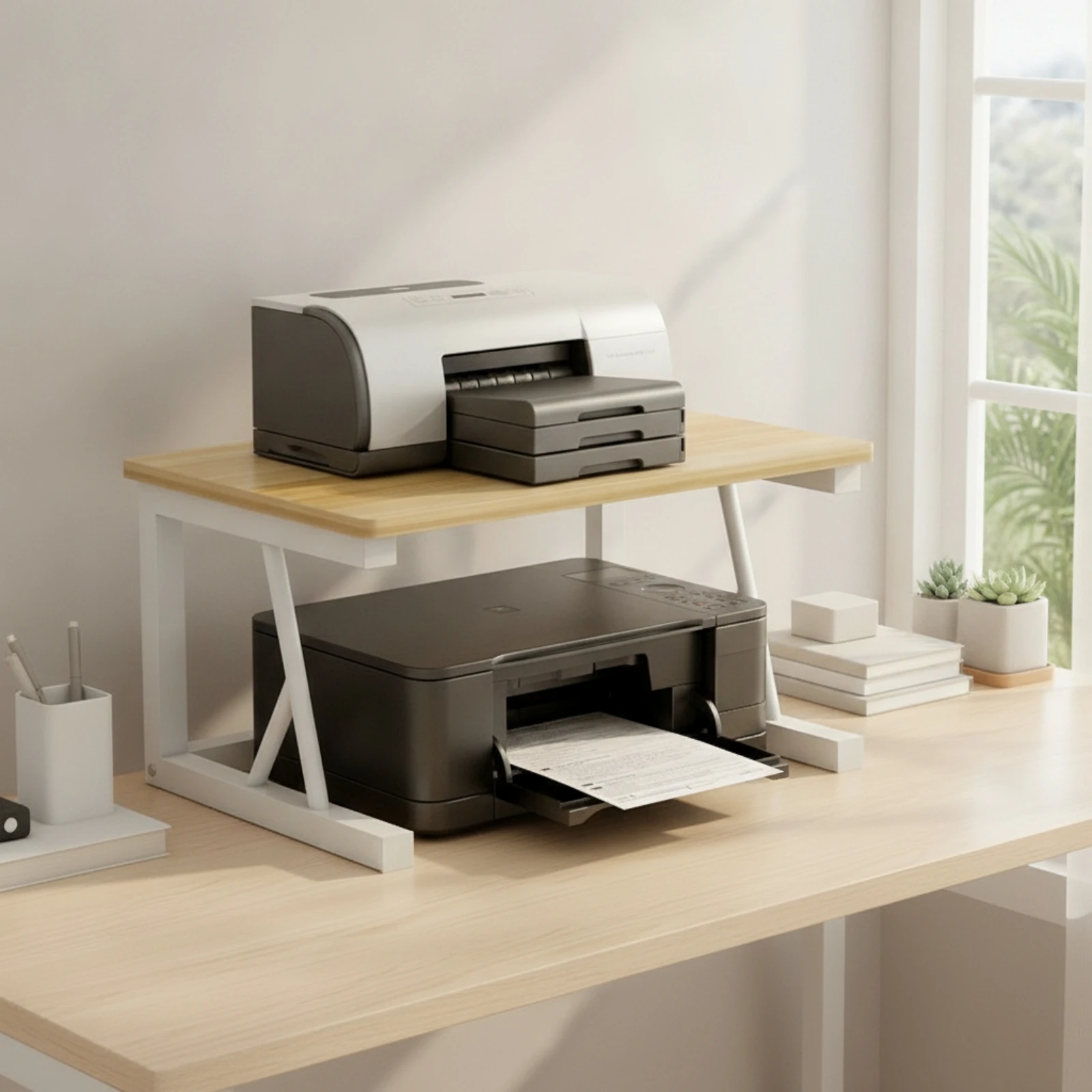 Desktop Printer Stand Double-Layer 2-Tier Printer Stand Desktop Organizer Shelf Multifunctional Furniture Heavy-Duty