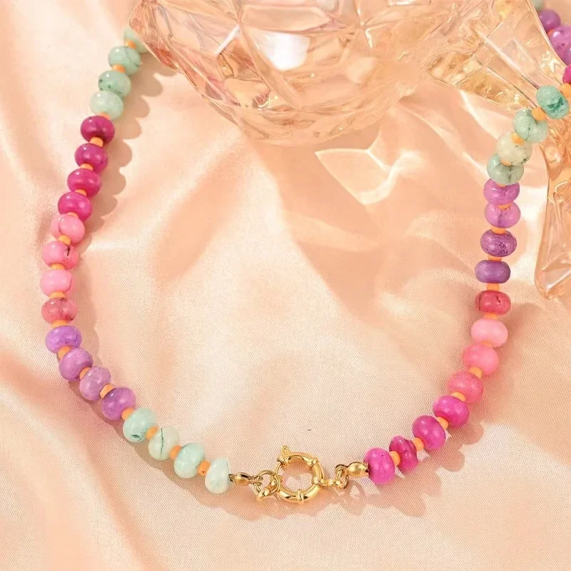 جديد بسيط عصري قوس قزح الحجر الطبيعي قلادة سلسلة الترقوة الصيف الشاطئ نمط اللؤلؤ قلادة ملونة #1