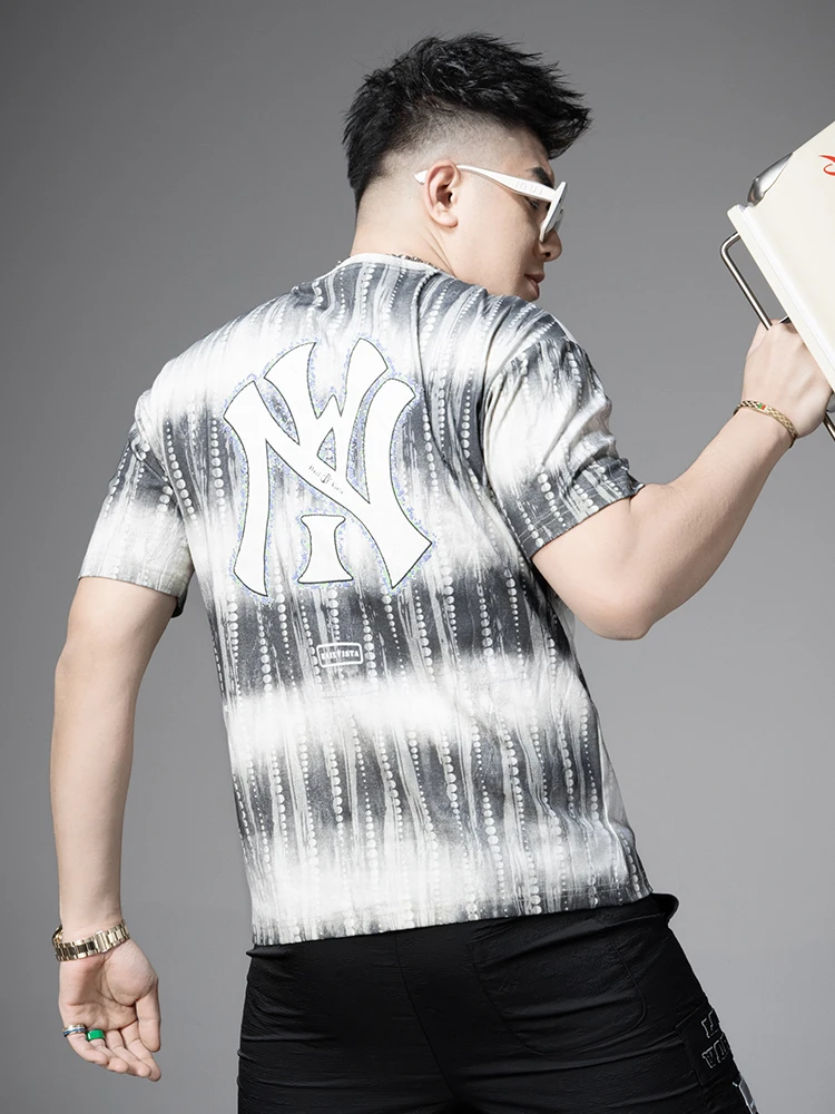 

Summer New Loose ort Sve T-irt Geometric Pattern Youth Faion Casual Wear Polyester Cotton Blend round Ne Top