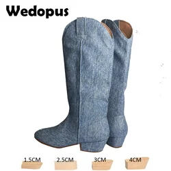 Wedopus High Quality Country Dance Boots for Women Microfiber Denim Westcoast Swing Line Boots Dancing Suede Bottom Dance Shoes