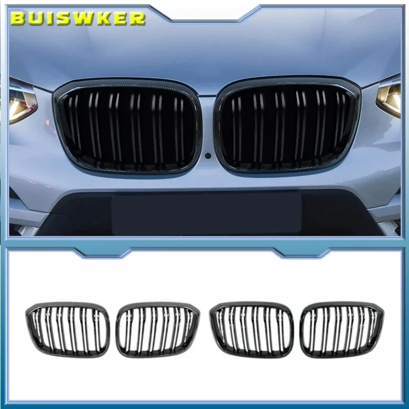 

1Pair Dual Slats Front Kidney Grill For BMW 3 4 X3 X4 G01 G02 G08 2018 2019 2020 Kidney Grille Gloss Matte Black Racing Grills