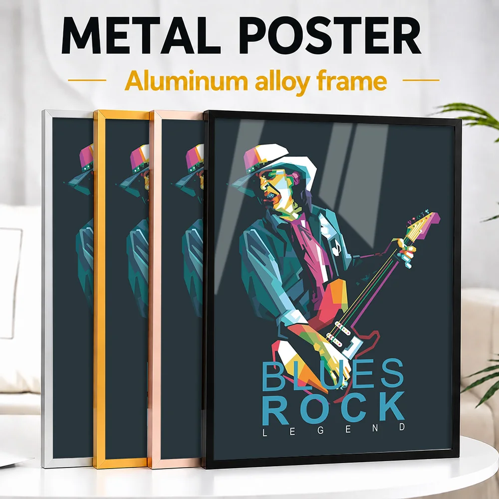 Chuck Berry Blues Rock Portrait Framed Metal Print Customized Recording Tribute Wall Art For Singer Fans Decorating Music Room