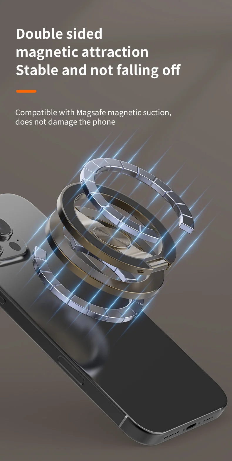 Für MagSafe Doppelseitiger Magnetischer Handyring-Halter Tragbarer Faltbarer Handyständer Handy-Zubehör Stützhalterung Griff – Detail 6