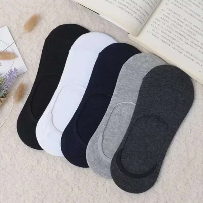 5/10pairs Invisible Socks for Men Ankle Short No Show Low Cotton Black White Non-slip Silicone Summer Thin Sock Breathable