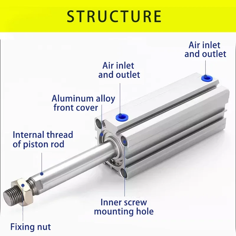 HLH Long Stroke ACQ Pneumatic Cylinder  Stroke110/120/130/140/150-S-B Bore 32 40 50 63mm Female Male Thread Aluminum Alloy Magne