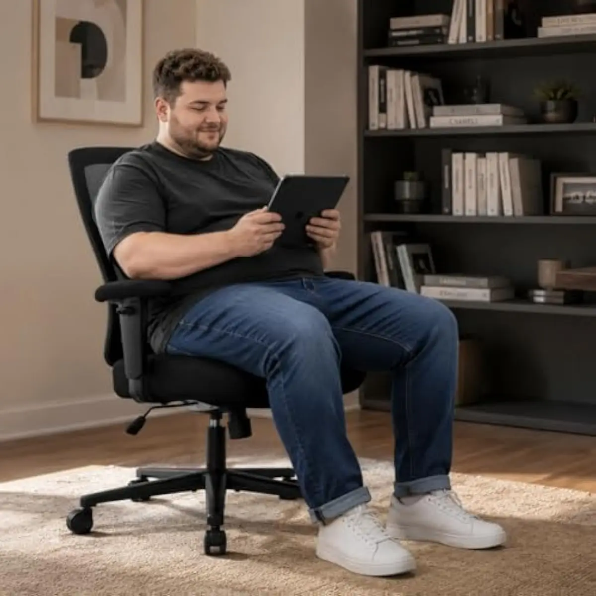 Heavy-duty ergonomic office chair for big and tall users up to 600 lbs • Extra-wide reinforced seat with high-resilience spring