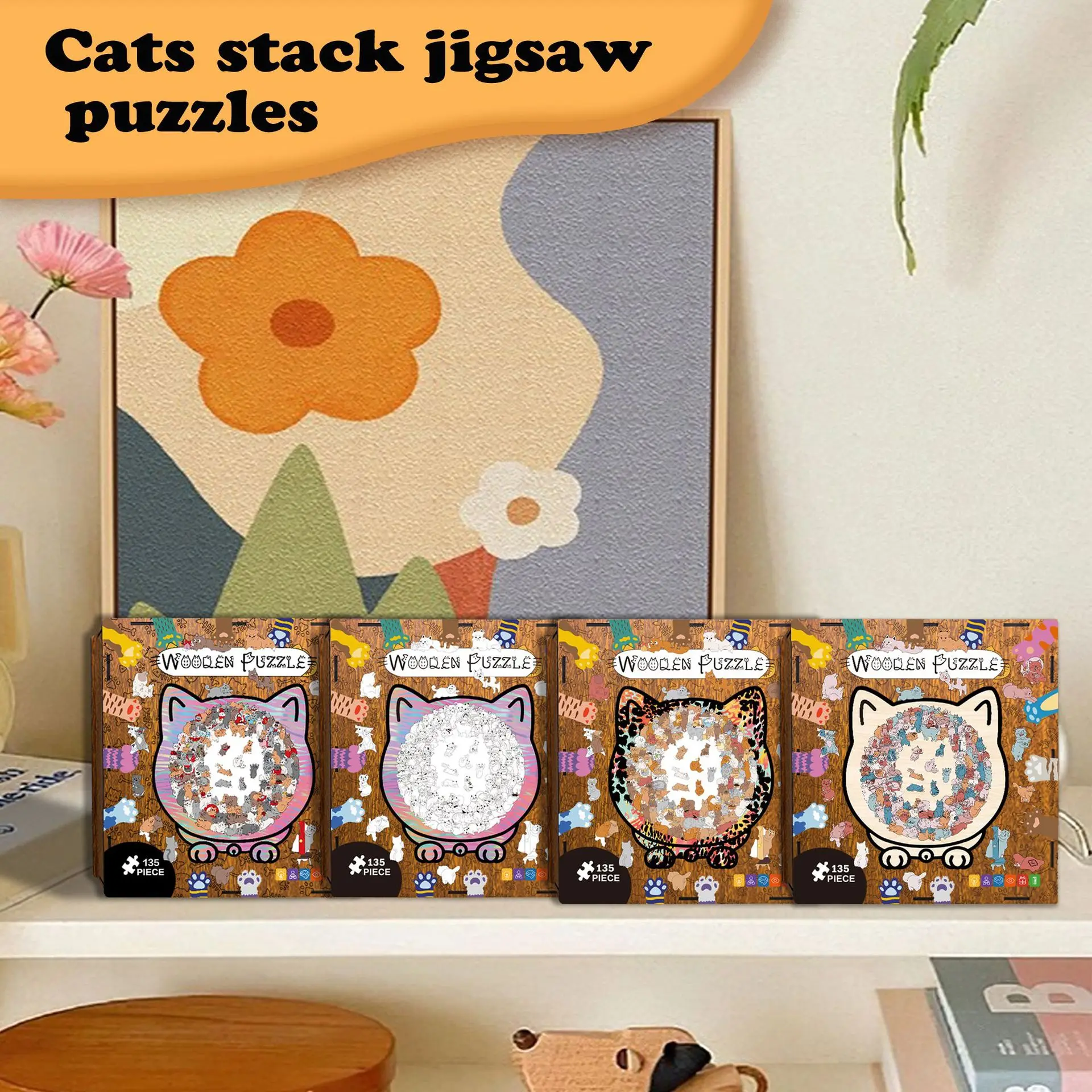 새로운 135피스 고양이 모양 나무 퍼즐 불규칙한 퍼즐 조각 게임 생일 크리스마스 선물 고양이 애호가를 위한 홈 장식