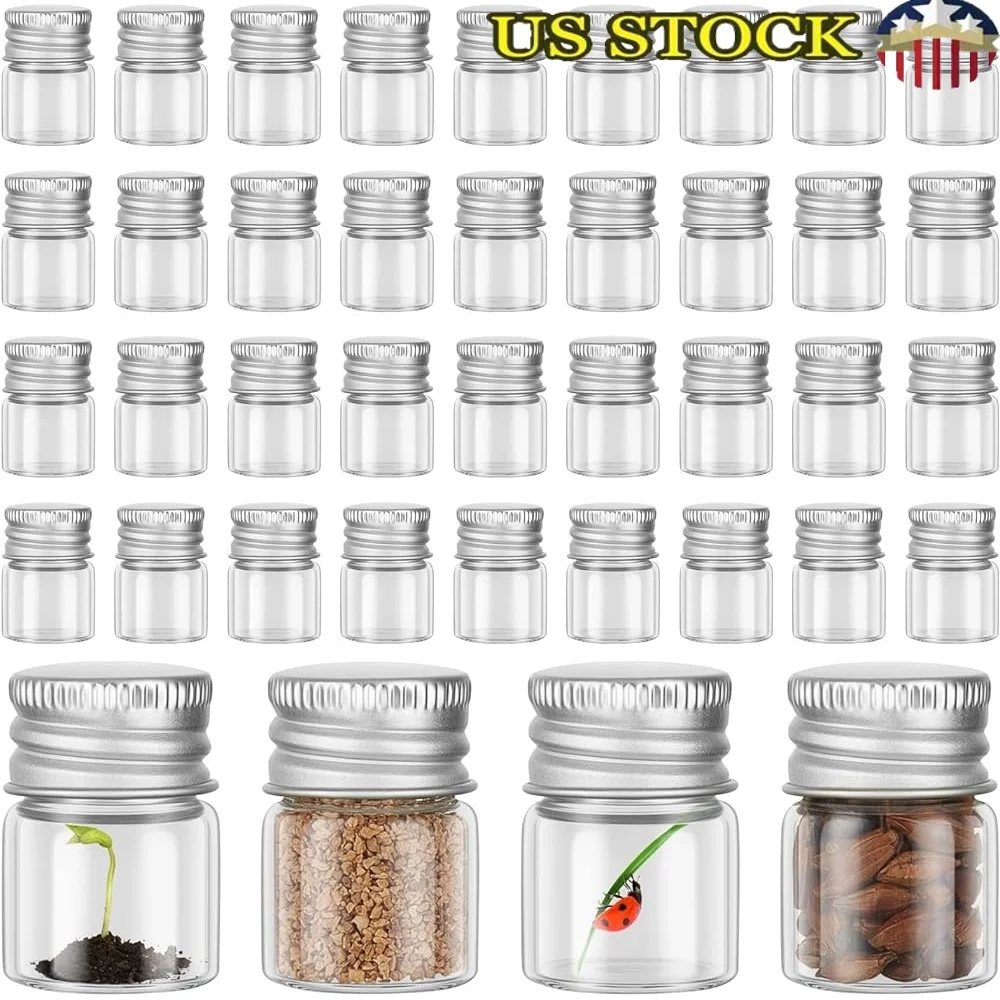 

300 Pcs 5ml Mini Glass Bottles with Screw Caps Aluminum Caps Tiny Jars Clear Vials DIY Crafts Storage and Organizing