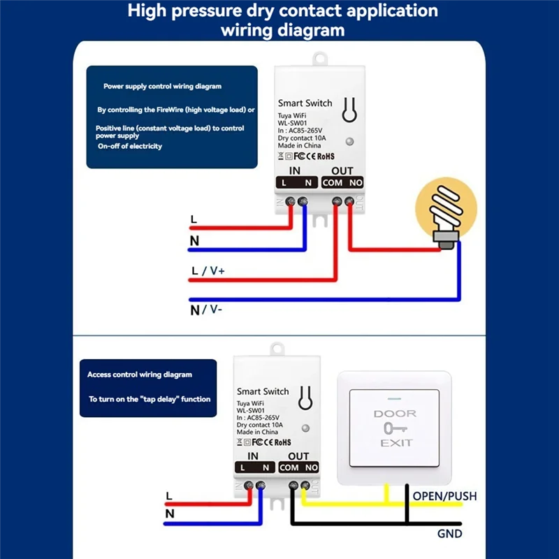 ABMF-Tuya Smart Wi-Fi модуль сухого контактного переключателя 10A домашнее универсальное реле выключателя «сделай сам» работает с Smart Life Alexa