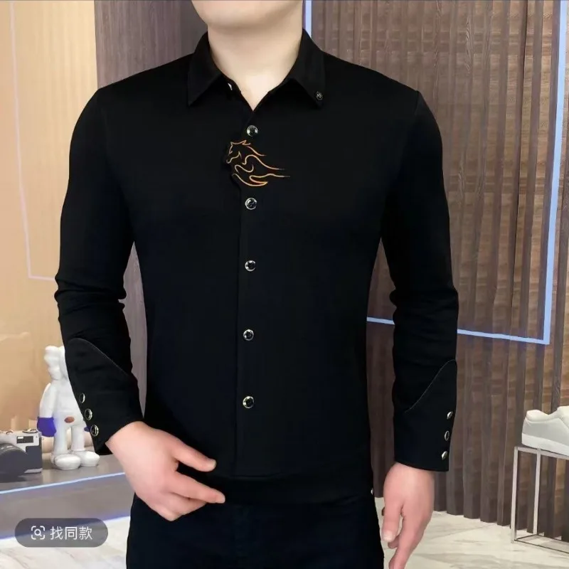 Fashionable Tops Slim and Comfortable Men's Long-sleeved Sweatshirt for Spring New Casual Versatile T-shirt WJ576