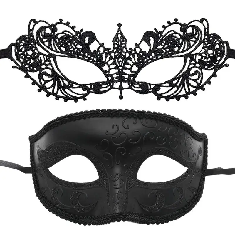 

Masquerade Ball 2pcs Lace Masque Mysterious Face Cover Set Party Costumes Accessory Masquerade Face Cover For Mardi Gras