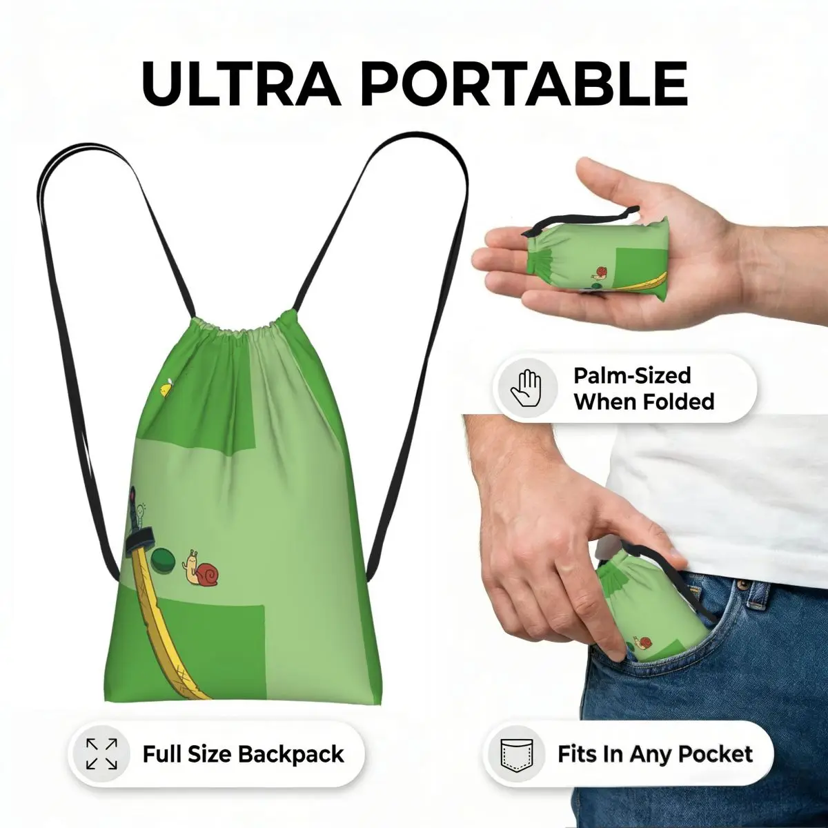 Finn The Human Adventurer Drawstring Backpack hiking cycling Bag Lightweight Foldable Storage Drawstring Bag for Men Women