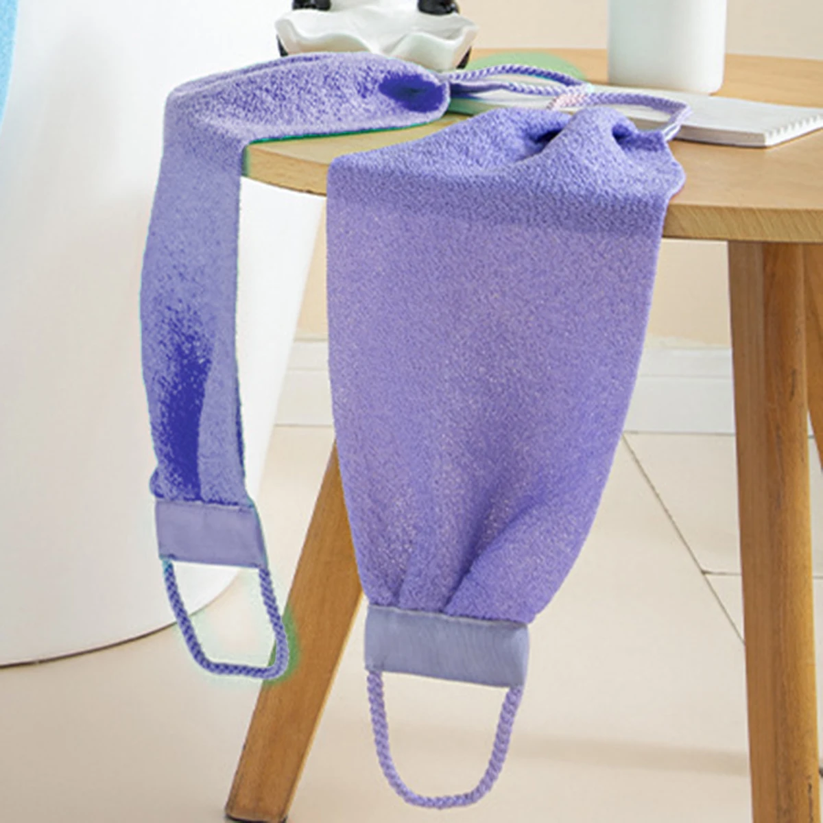 Purple Exfoliating Back Scrubber with Handles, Extended Nylon Body Scrub Towel, Rough Exfoliator Washcloth for Men & Women