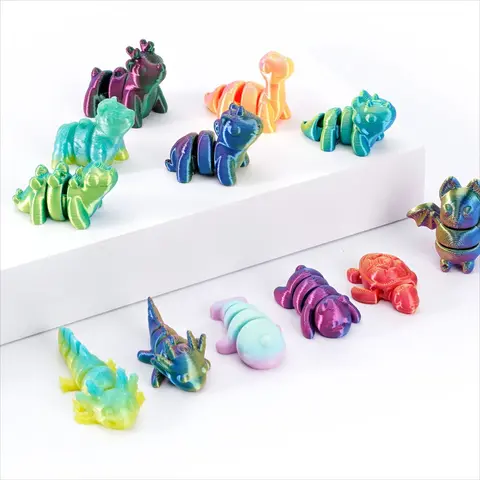 12PCs/set 3D Printed Animal Model Ornaments Cute Mini Colorful Dinosaur Bat Figurines Home Decoration Accessories