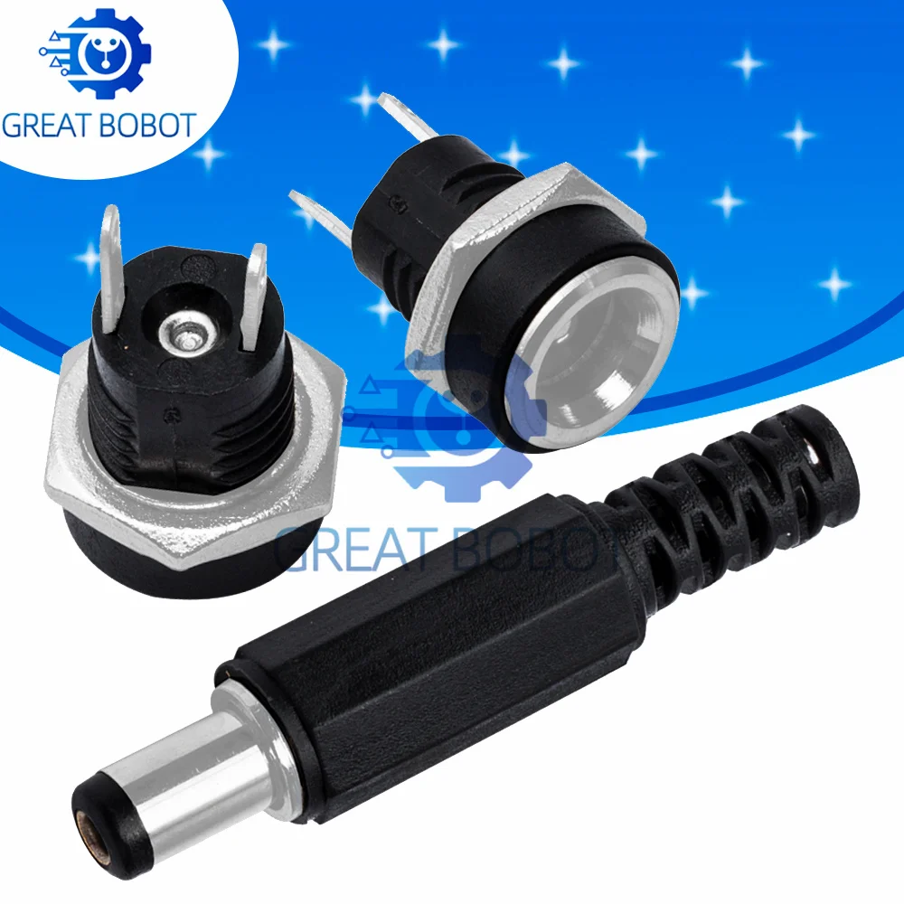 10Pcs DC‑022B DC Power Jack 2.1x5.5mm Male Female Socket Connector Adapter for DIY Electronic Projects