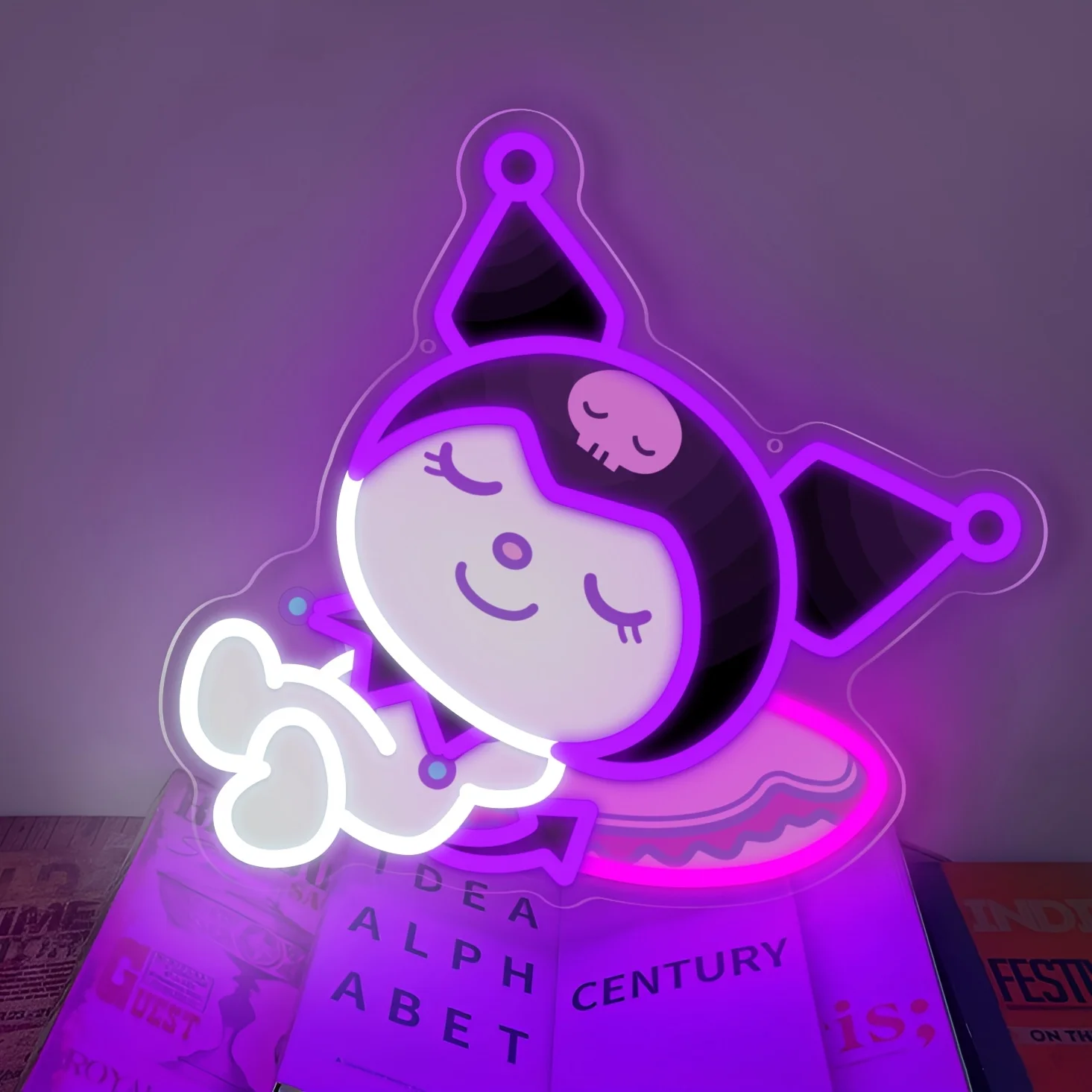 ป้ายไฟนีออนคุโรมิ อนิเมะน่ารัก ไฟนีออนสาวนอนหลับน่ารัก ไฟ LED ใช้พลังงาน USB สำหรับตกแต่งห้องนอนเด็กผู้หญิง ห้องเกมส์ ของขวัญวันเกิด