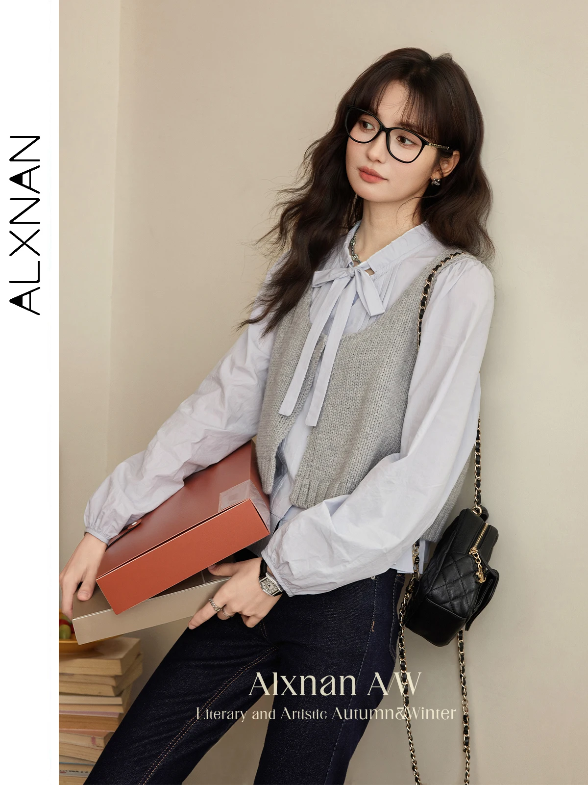 ALXNAN Gray Knitted Sweater Vest Woman 2025 Autumn Winter U-neck Single Button Slimming Basics Tank Tops Sold Separately L50603 - Image 4