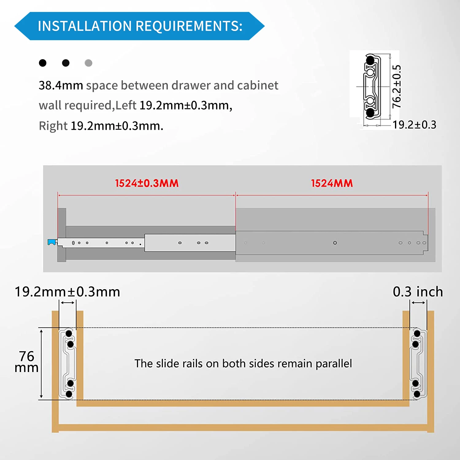 Picture 3: 10-80ft Heavy Loading With Lock 500LBS Heavy Duty Drawer Slide Sliding Drawer Rail Ball Bearing Full Extension 3-Fold Guide Rail