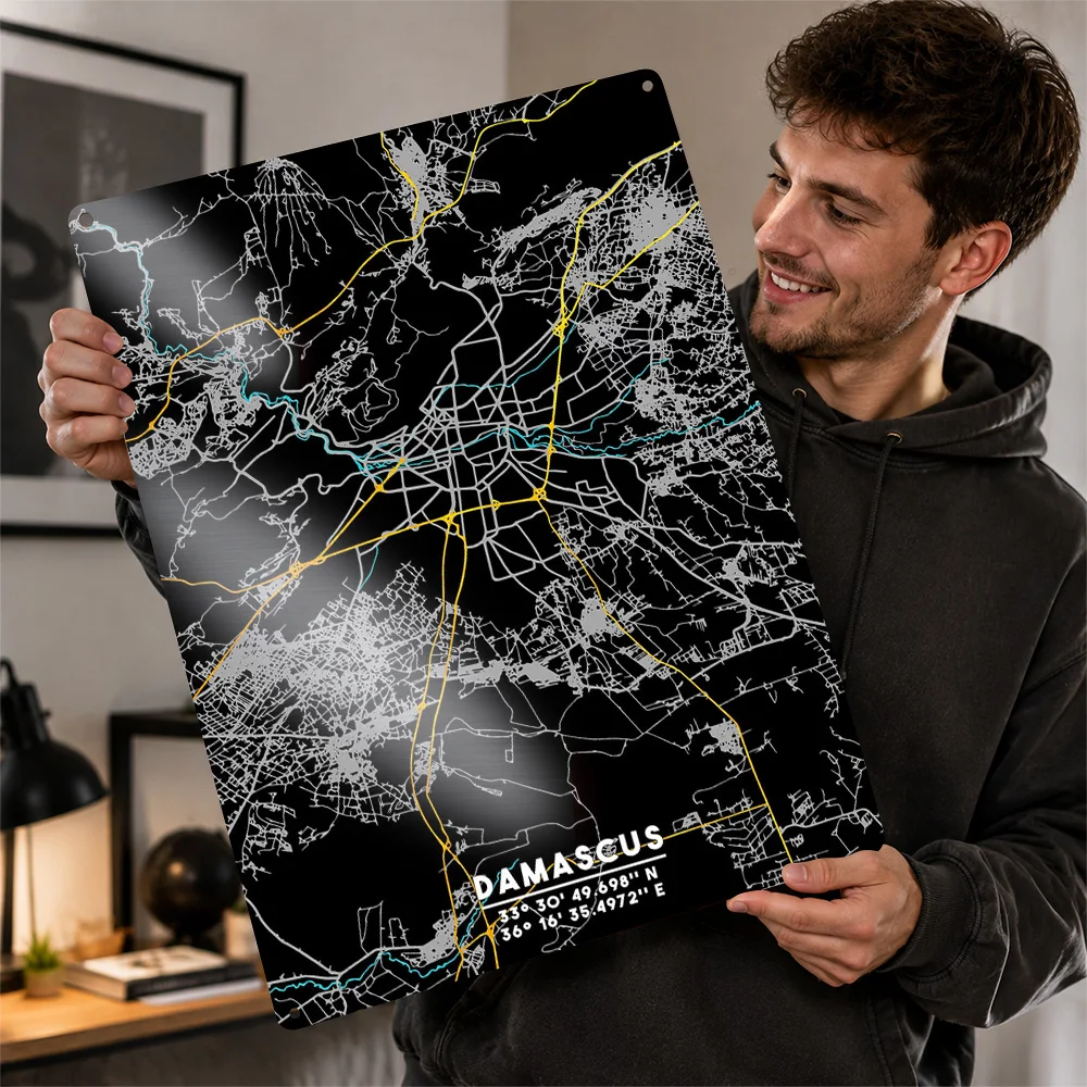 Damascus Syria Printed Poster Customized Aluminum Metal Sign Bold Urban Transit Map Wall Art Enhances Living Rooms And Studies