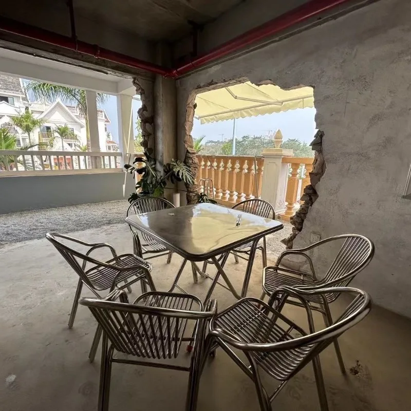 

Stainless steel table square dining table rectangular small apartment double layer thickened round dining table balcony outdoor