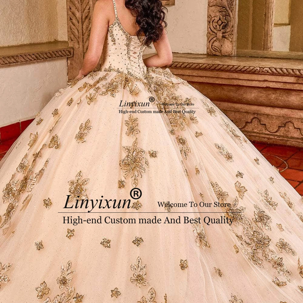 فستان الأميرة الساطع Quinceanera مزين بالدانتيل الحلو 16 فساتين فستاين سهرة/فساتين الحفلات مخصص بحزام سباغيتي فيستدوس دي 15 سنة