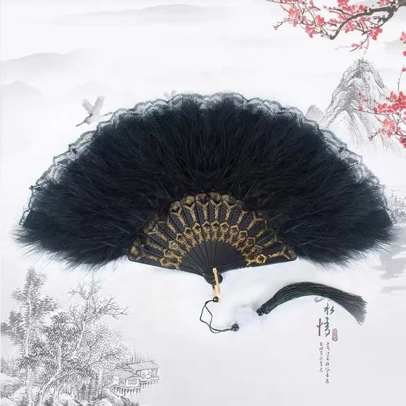 Feather Fans Bloem Lace Trim Fan Opvouwbare Handheld voor Vrouwen Hand Craft Halloween Kerstmis