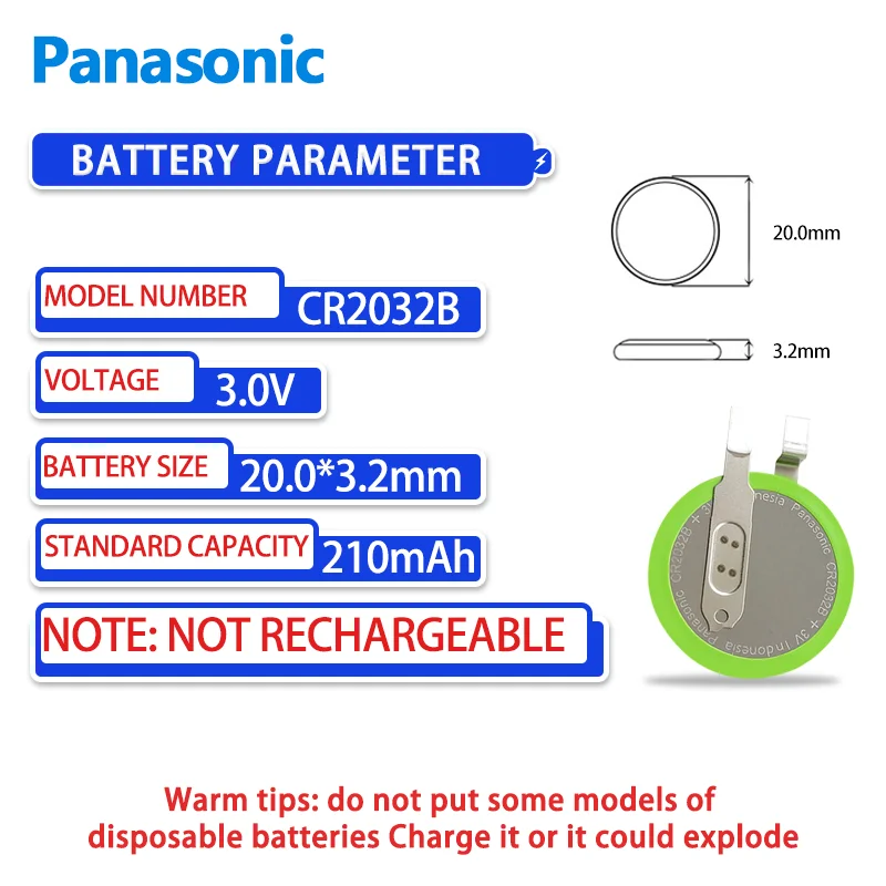 Panasonic CR2032B with solder foot button battery suitable for 3V battery with built-in sensor for tire pressure monitoring