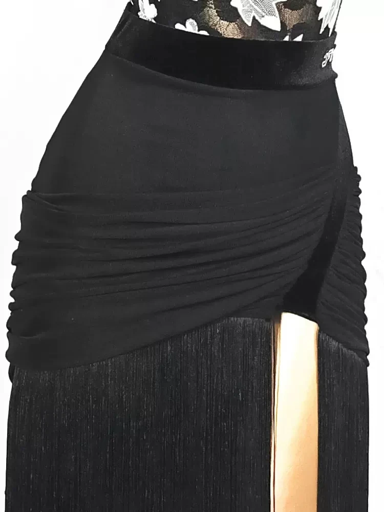 2023 New Latin Dance Skirt Sexy Black Fringed Split Skirt ChaCha Competition Costume Female Tango Samba Practice Wear VDB6621