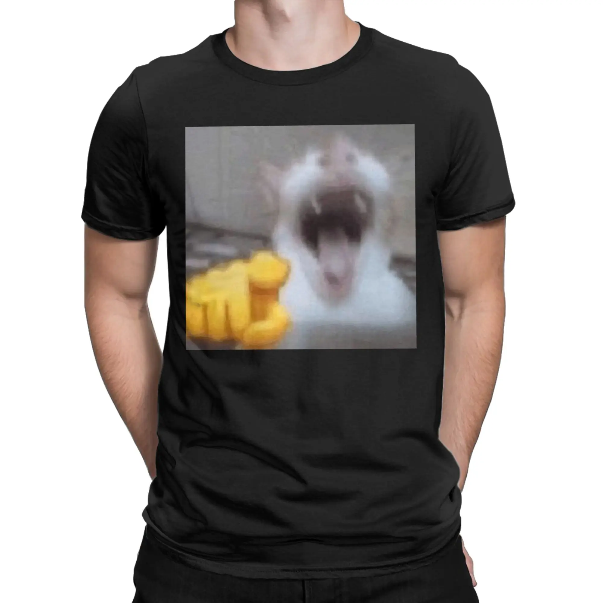 Men T-Shirts Funny Screaming Laughing Cat Reaction Meme 100% Cotton Tee Shirt Short Sleeve  T Shirts Round Neck Clothing Gift