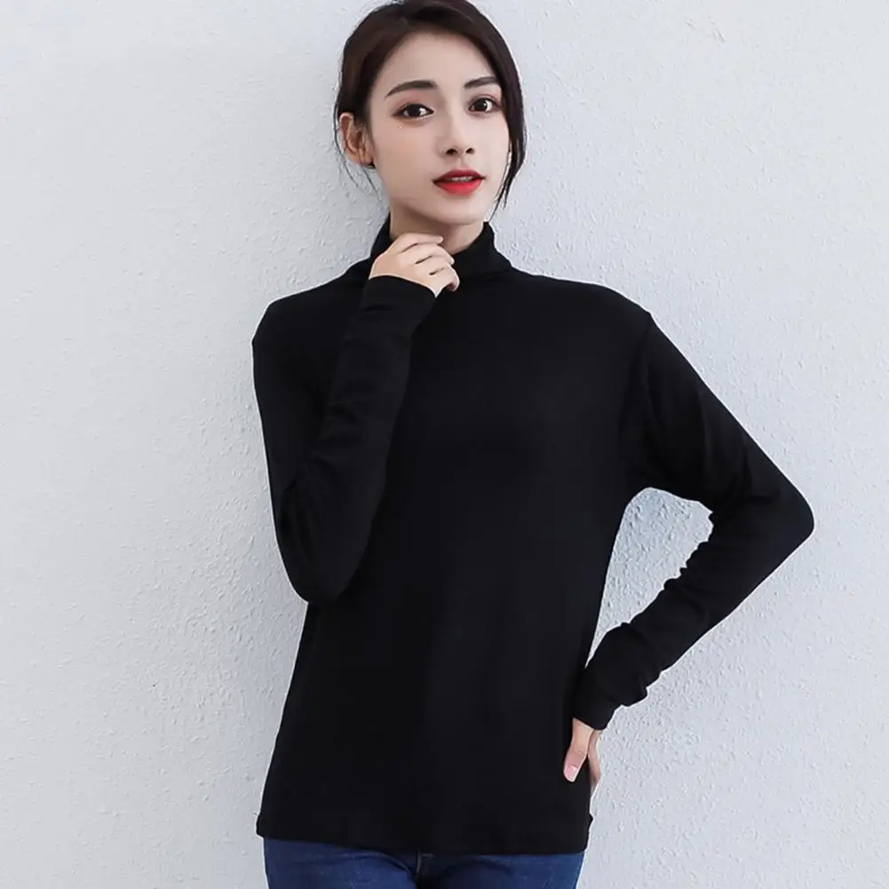 Turtleneck Long Sleeve Women Top Autumn Winter Solid Loose Pullover Blouse Modal T-shirt Top Streetwear Daily Clothing