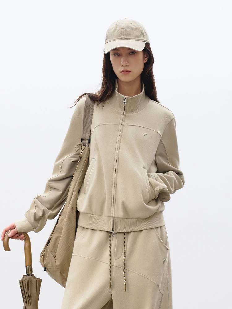 

Женский повседневный свободный комплект из свитшота и куртки, весна 2026, с круглым вырезом, длинными рукавами, в спортивном стиле, из полиэстера и хлопка.