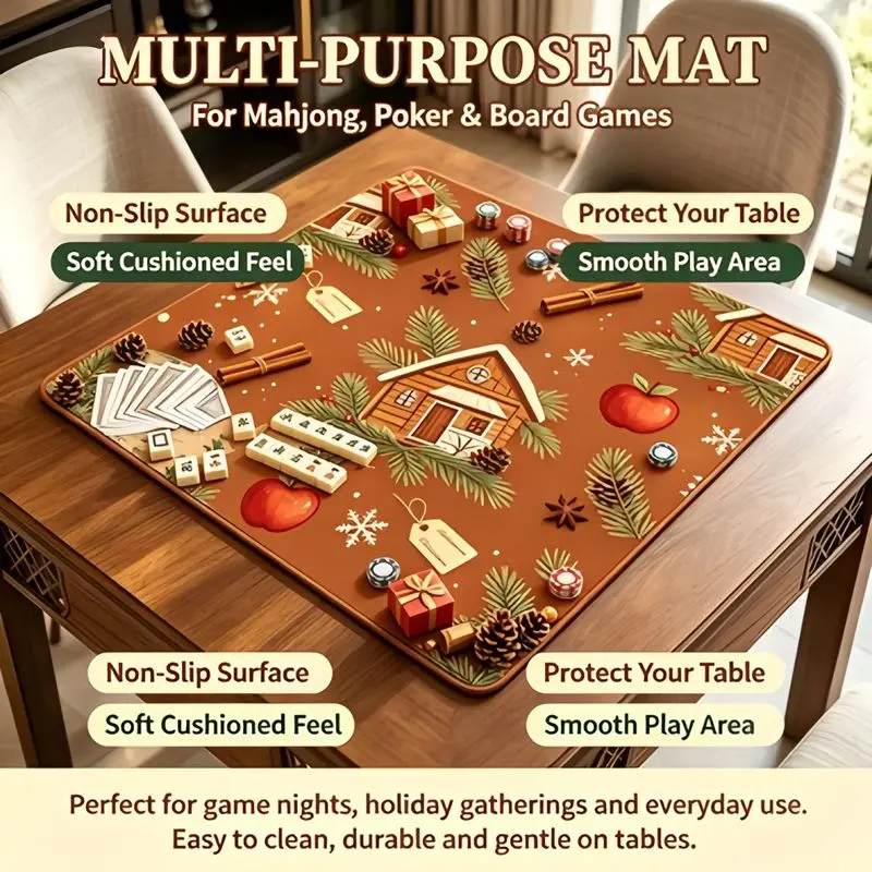 VIKAMA Xmas Mahjong Poker Table Mat Anti-Slip Shock Absorbing Game Pad for Christmas Gathering Indoor Entertainment Home Decor