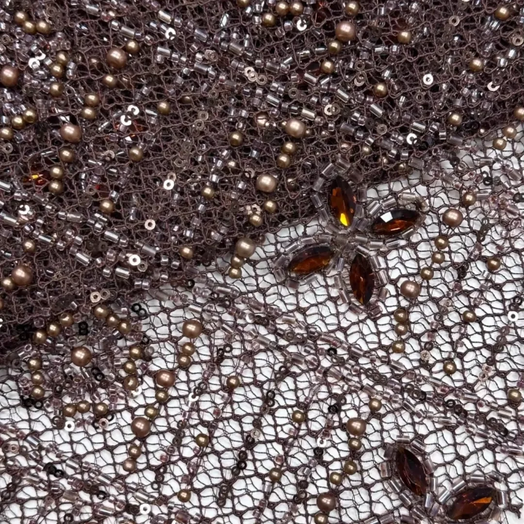 Luxury Lattice Embroidery Beaded Sequins Lace Fabric 5 Yards Stones French Tulle Lace Fabric For Sewing High-end Banquet Dress