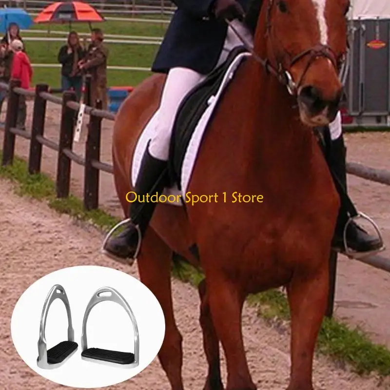 

A0KA 1 Pair Horse Stirrups Nonslip Rubber Pad Lightweight Wide Track Horse Riding Stirrups Horse Riding Safety Accessories