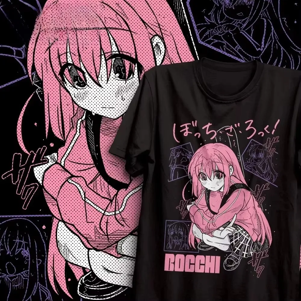 2026 Summer Bocchi The Rock Hitori Gotoh Manga Panel Anime Graphic Black T-Shirt Unisex Oversized Y2K Streetwear Tees
