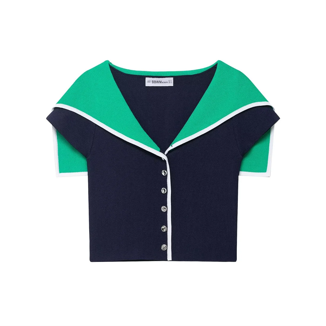 

Новое поступление 2025, женский крестообразный ранняя осень, модный вязаный кардиган в консервативном стиле с цветными блоками и воротником, универсальный стиль