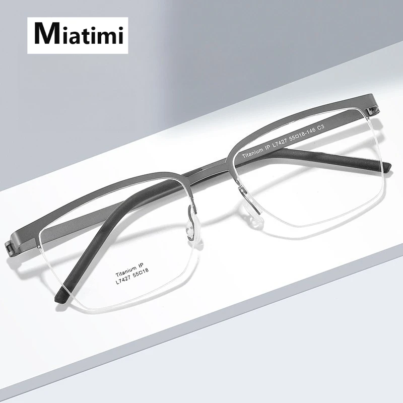 

Brand Design Pure Titanium Glasses Frame Men Metal Vintage square Prescription Eyewear Myopia Optical Eyeglasses Half Spectacle