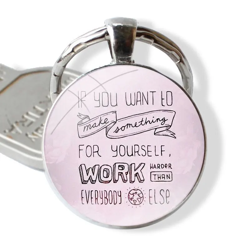 Think Be Happy Choose Keychain Handmade Glass Cabochon Key Ring Holder Pendant Key Chains