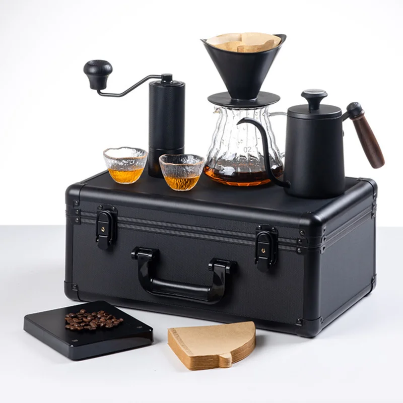 Wholesale  Professional Completed Coffee Maker Set With Sharing Pot Hand Blunt Pot Electronic Scale  Manual Coffee Grinder