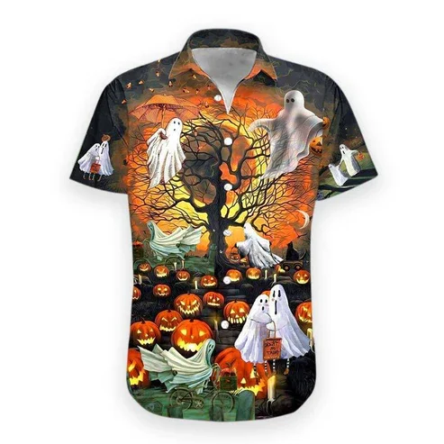 New Halloween Series 3D Printed Casual Pumpkin Short Sleeved Shirt for Men Beach Wear Summer Clothing
