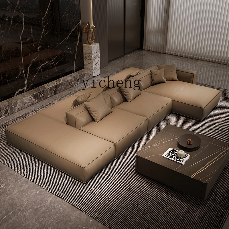 XL leather sofa custom double-sided back-to-back villa Italian minimalist tofu blocks