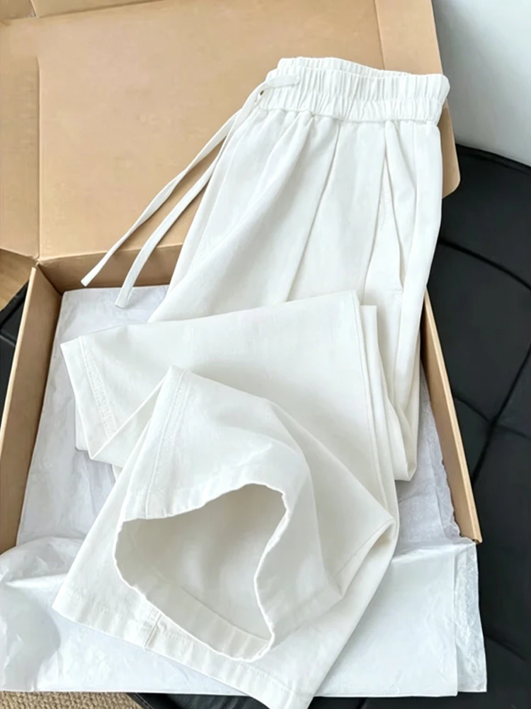 White Linen Wide Leg Pants Men Summer Thin Drapey Blade Cool Loose Casual Pants Lazy Loose Wide Leg Pants Loose Fit Trousers