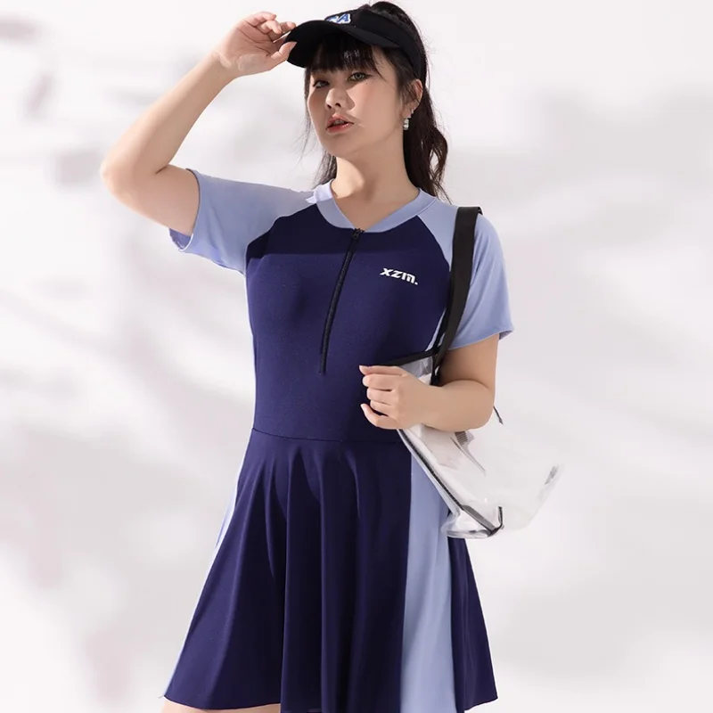 48-80KG Plus Size One Piece Swimsuit For Curvy Girls Cover Fat Slim Short Sleeve Sport Swimwear For Swimming Pool Hot Spring
