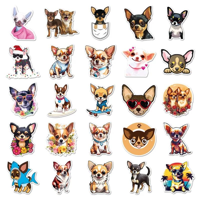 50 Stück Cartoon Persönlichkeit Chihuahua Hund kreative Doodle dekorative Aufkleber