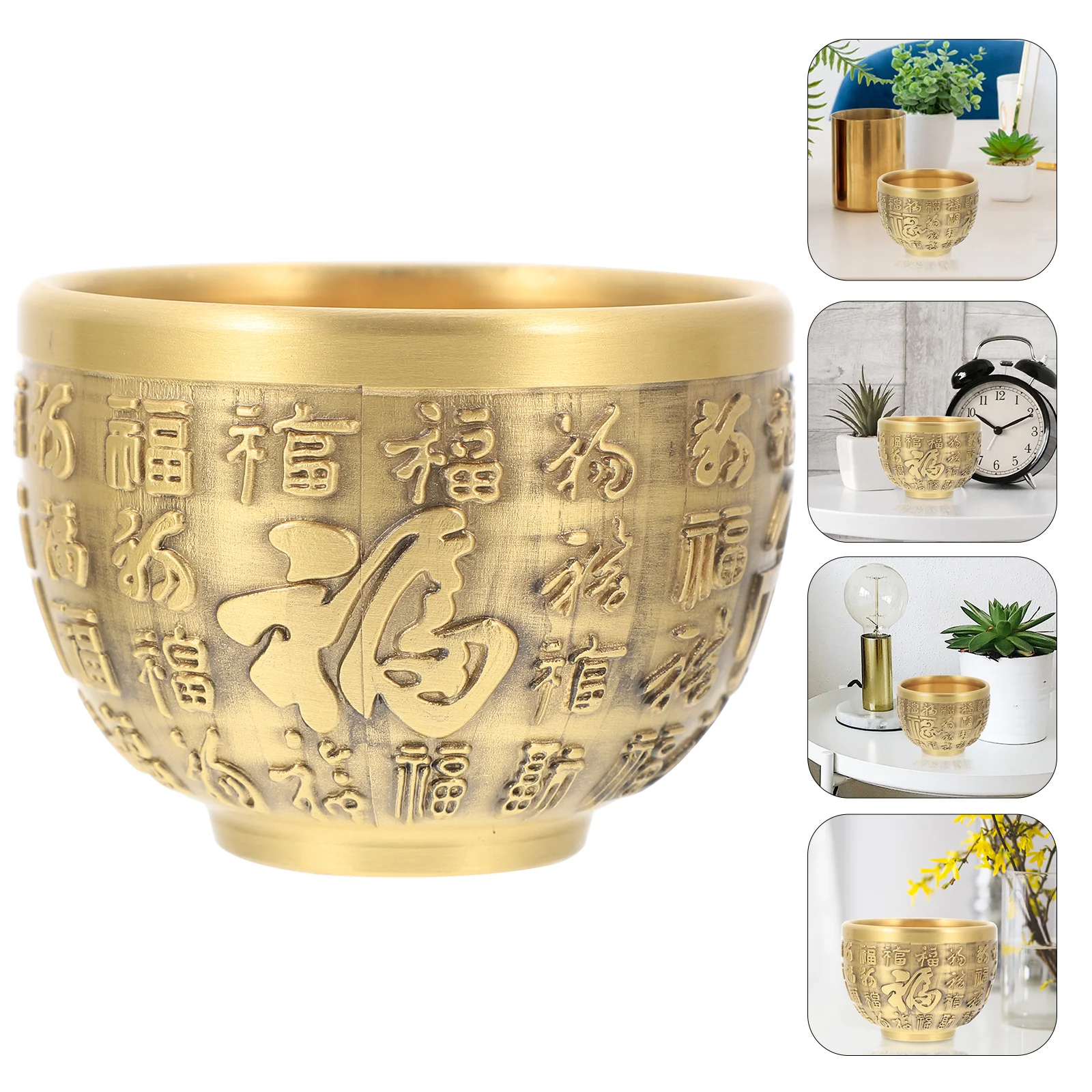 Brass Ornaments Tabletop Adornment Home Decor Money Treasure Bowl Chinese Style Basin Feng Shui Gold Premium Material